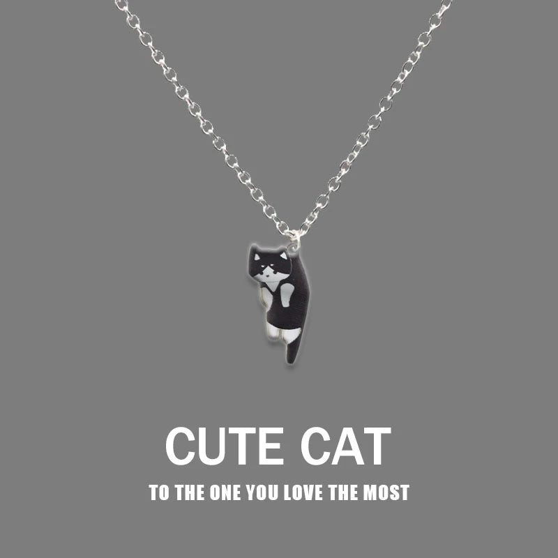 New Creative Cute Cartoon Cat Pendant Necklace For Women Multi Color Kitten Metal Chain Choker Couple Friendship Party Jewelry