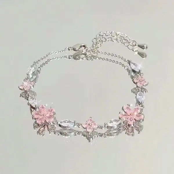 Korean Light Luxury Tulip Flower Bracelet For Women Shiny Zircon Opal Pearl Beaded Rose Adjustable Charm Bracelet Trendy Jewelry