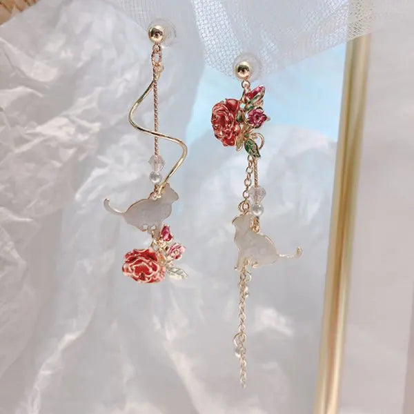 Exquisite Pearl Moon Asymmetric Water Drop Earrings For Women Korean Fashion Butterfly Flower Zircon Earring Wedding Jewelry