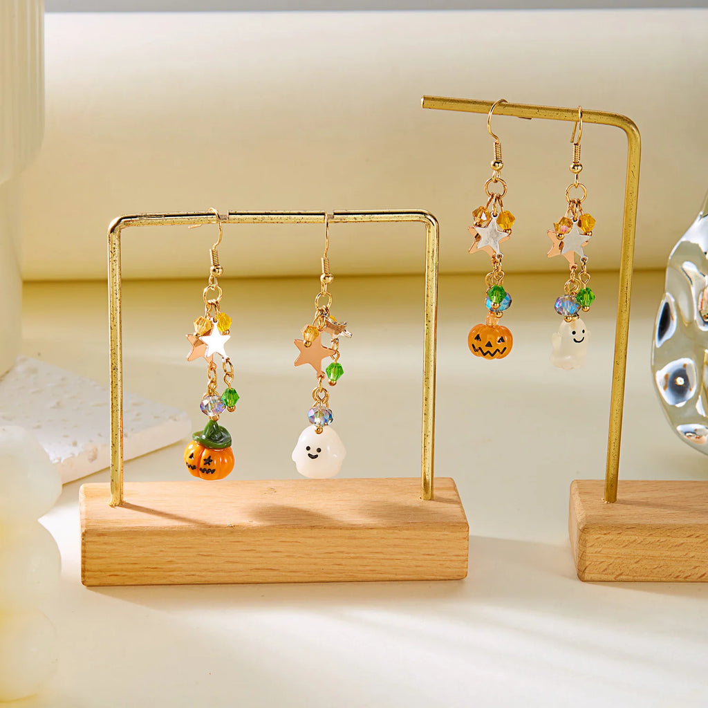 Cute Halloween Dangle Earrings for Women Cartoon Ghost Pumpkin Star Asymmetrical Long Tassel Earrings Party Statement Jewelry