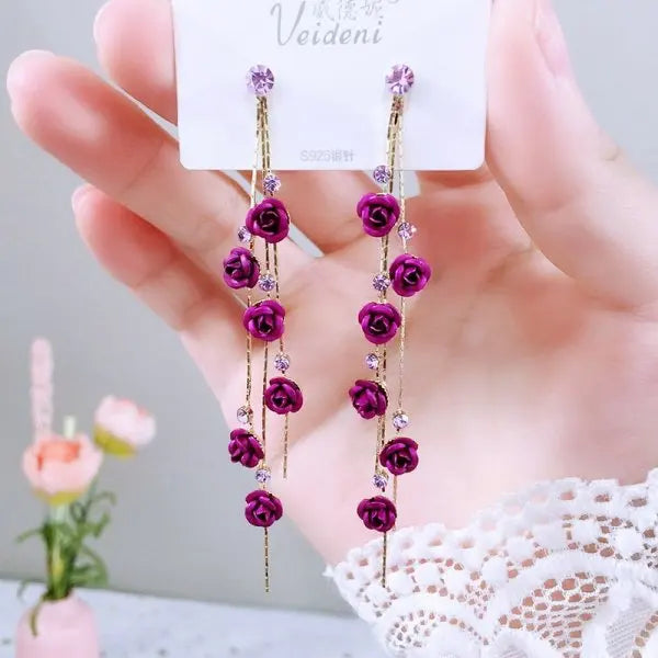 Green Shiny Zircon Flower Drop Earrings For Women Luxury Crystal Long Tassel Ear Line Hanging Earring Girls Wedding Jewelry Gift