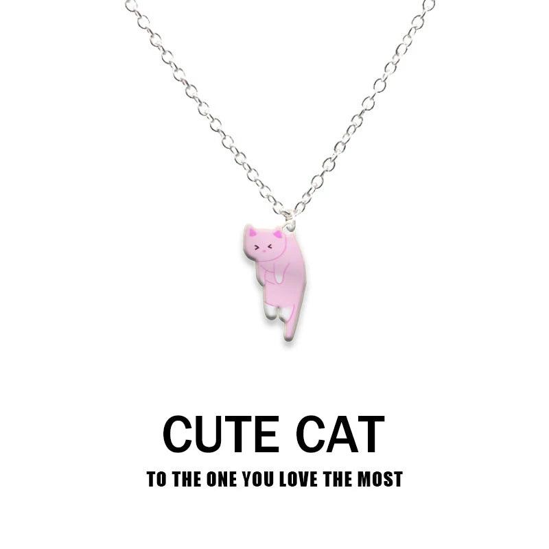 New Creative Cute Cartoon Cat Pendant Necklace For Women Multi Color Kitten Metal Chain Choker Couple Friendship Party Jewelry