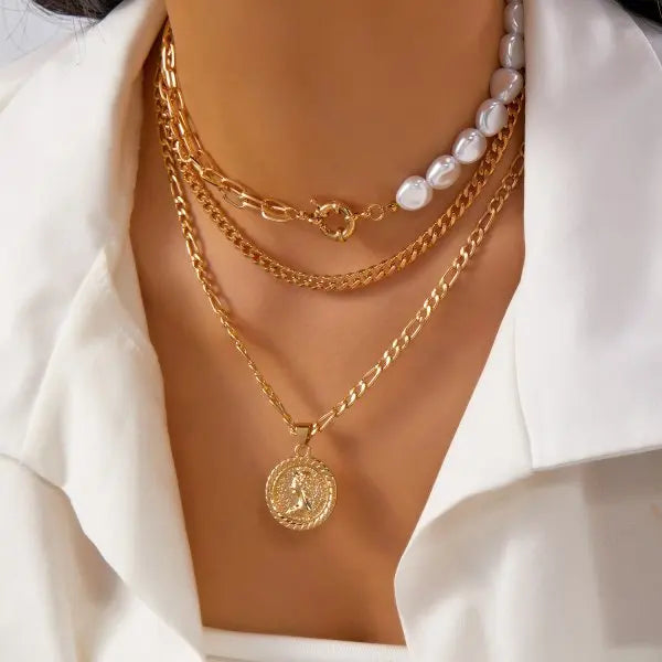 Classic Pendant Necklace for Women Micro Zircon Turkish Lucky Evil Eyes Palm Cross Pearl Multilayer Metal Chain Choker Jewelry