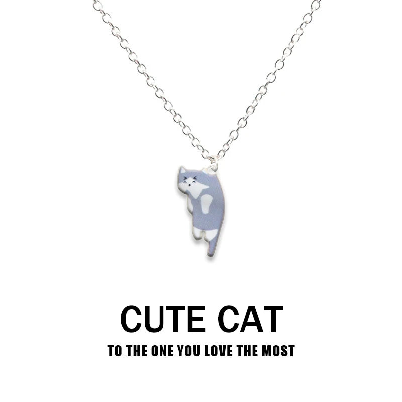 New Creative Cute Cartoon Cat Pendant Necklace For Women Multi Color Kitten Metal Chain Choker Couple Friendship Party Jewelry