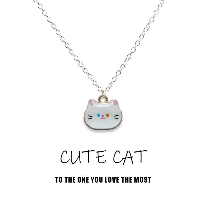 New Creative Cute Cartoon Cat Pendant Necklace For Women Multi Color Kitten Metal Chain Choker Couple Friendship Party Jewelry