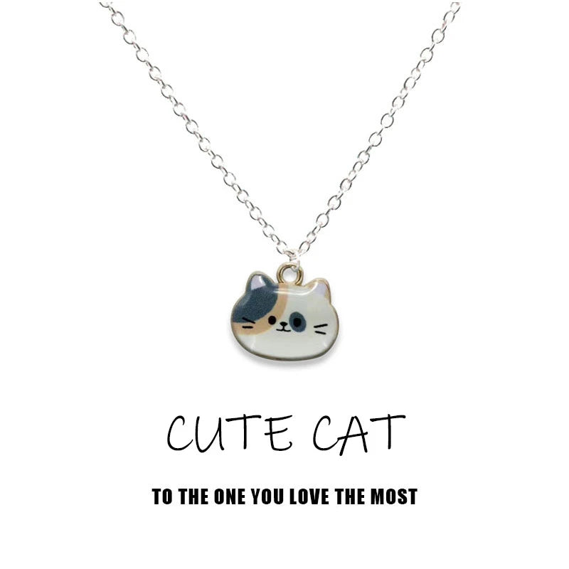 New Creative Cute Cartoon Cat Pendant Necklace For Women Multi Color Kitten Metal Chain Choker Couple Friendship Party Jewelry