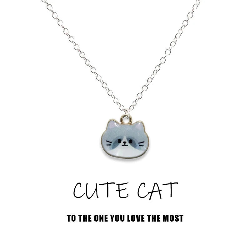 New Creative Cute Cartoon Cat Pendant Necklace For Women Multi Color Kitten Metal Chain Choker Couple Friendship Party Jewelry