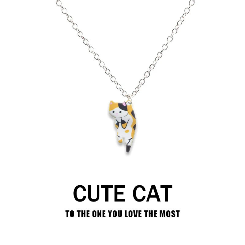 New Creative Cute Cartoon Cat Pendant Necklace For Women Multi Color Kitten Metal Chain Choker Couple Friendship Party Jewelry