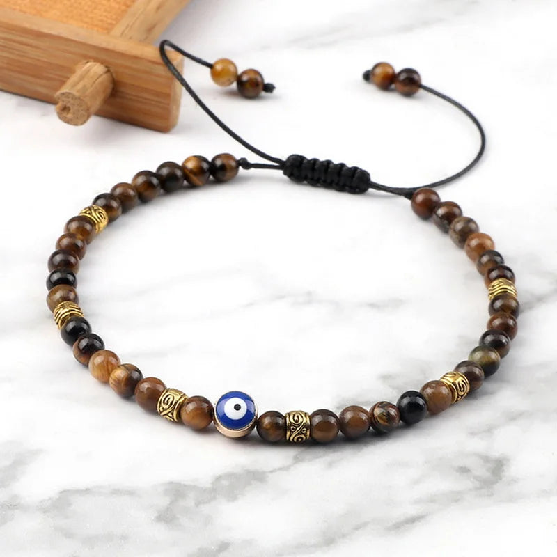 Charm Imitation Natural Stone Beaded Bracelet for Women Men Tiger Eye Beads Adjustable Bracelets Couple Friendship Party Jewelry