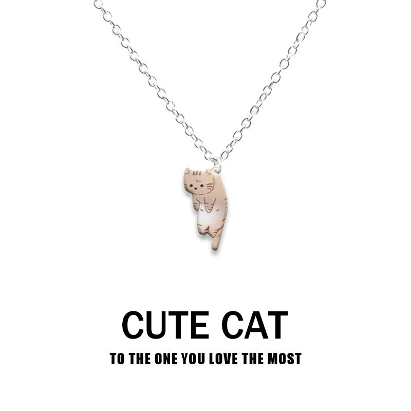 New Creative Cute Cartoon Cat Pendant Necklace For Women Multi Color Kitten Metal Chain Choker Couple Friendship Party Jewelry