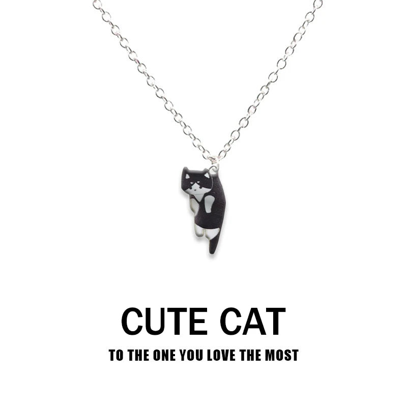 New Creative Cute Cartoon Cat Pendant Necklace For Women Multi Color Kitten Metal Chain Choker Couple Friendship Party Jewelry