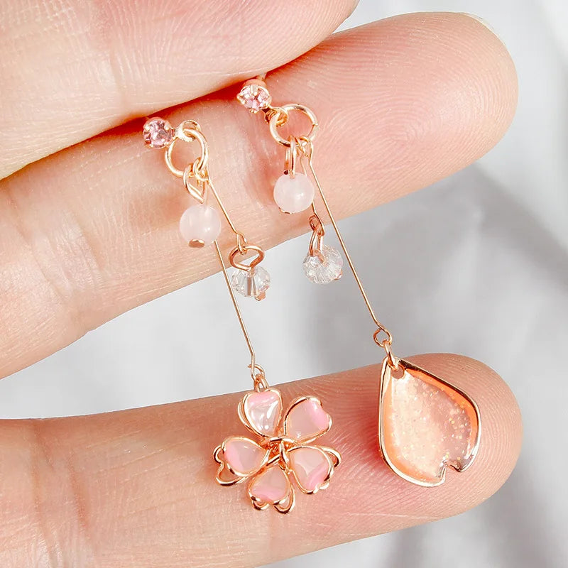 Exquisite Pearl Moon Asymmetric Water Drop Earrings For Women Korean Fashion Butterfly Flower Zircon Earring Wedding Jewelry