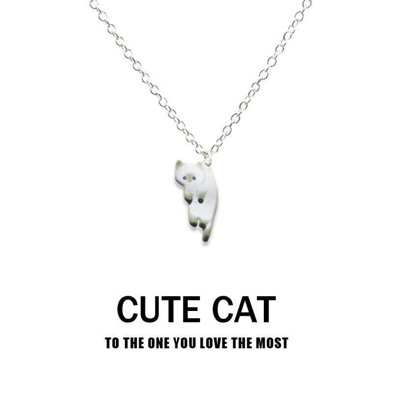 New Creative Cute Cartoon Cat Pendant Necklace For Women Multi Color Kitten Metal Chain Choker Couple Friendship Party Jewelry