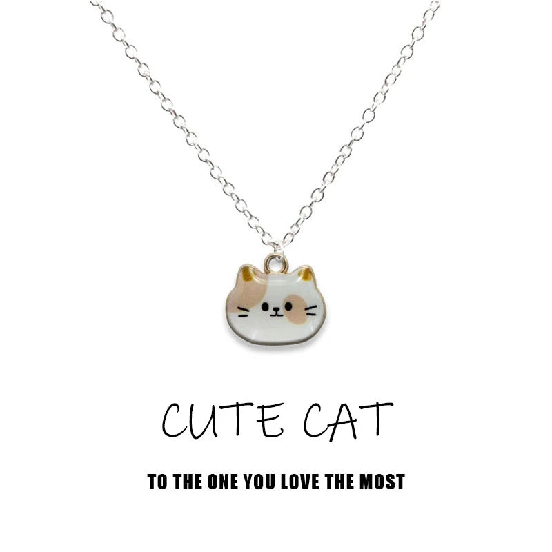 New Creative Cute Cartoon Cat Pendant Necklace For Women Multi Color Kitten Metal Chain Choker Couple Friendship Party Jewelry