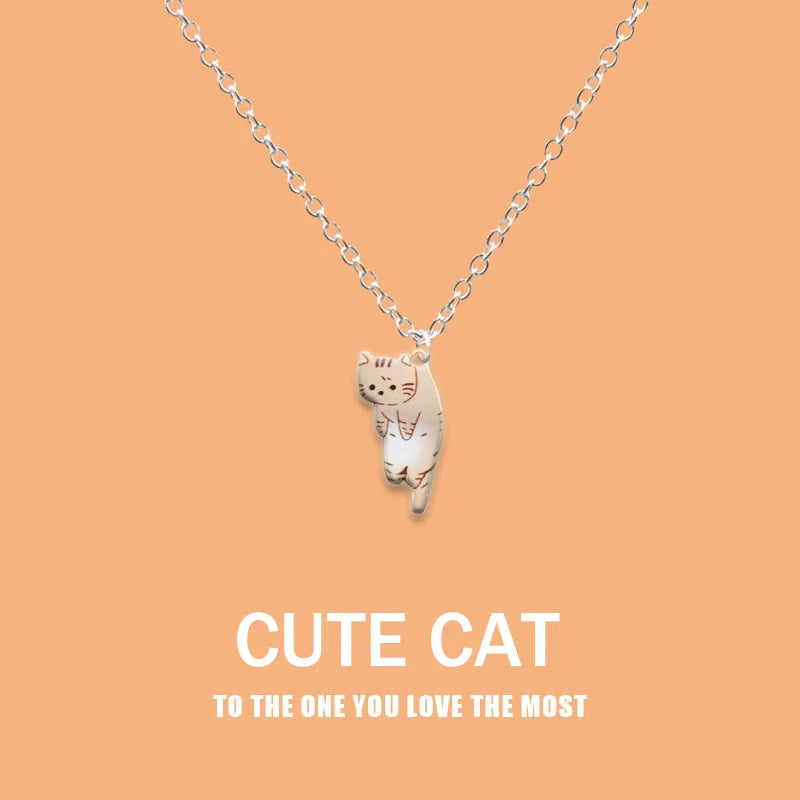 New Creative Cute Cartoon Cat Pendant Necklace For Women Multi Color Kitten Metal Chain Choker Couple Friendship Party Jewelry
