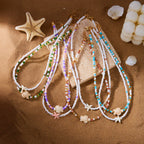 Bohemian Double Beaded Starfish Turtle Pendant Necklace for Women Colorful  Seed Bead Clavicle Chain Choker Beach Party Jewelry