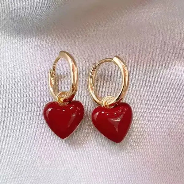 Vintage Dripping Oil Wine Red Retro Stud Earrings For Women Korean Pearl Flower Heart Shape Geometric Earring High Sense Jewelry