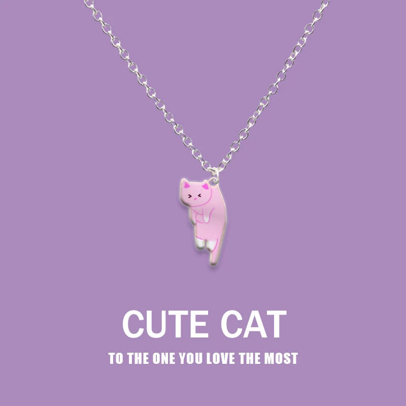 New Creative Cute Cartoon Cat Pendant Necklace For Women Multi Color Kitten Metal Chain Choker Couple Friendship Party Jewelry