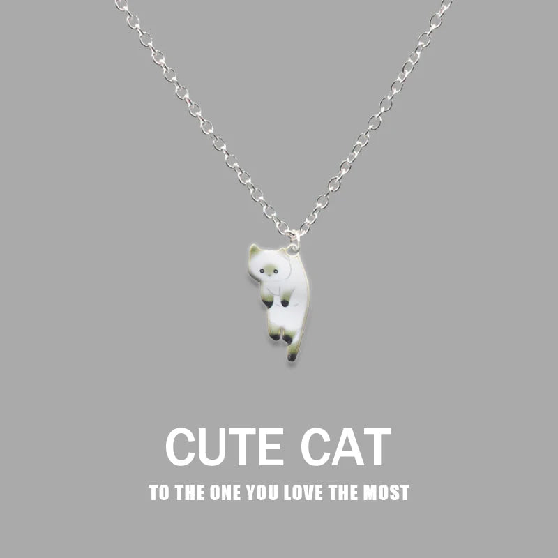 New Creative Cute Cartoon Cat Pendant Necklace For Women Multi Color Kitten Metal Chain Choker Couple Friendship Party Jewelry