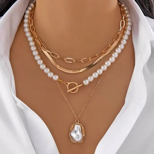 Classic Pendant Necklace for Women Micro Zircon Turkish Lucky Evil Eyes Palm Cross Pearl Multilayer Metal Chain Choker Jewelry