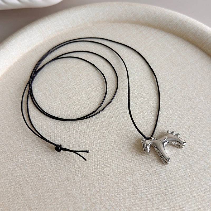 New Trendy Enamel Drip Glaze Colorful Horse Pendant Long Necklace for Women Adjustable Sweater Chain Simple Jewelry Accessories