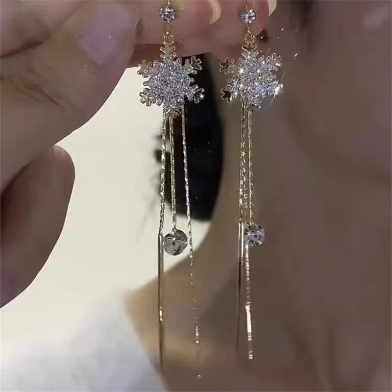 Green Shiny Zircon Flower Drop Earrings For Women Luxury Crystal Long Tassel Ear Line Hanging Earring Girls Wedding Jewelry Gift